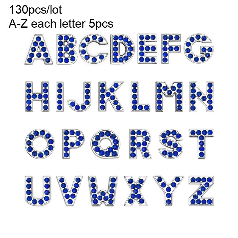 130 stuks/partij 8mm az strass schuifletters schuifbedels diy accessoires geschikt voor 8mm polsbandjes voor huisdierenhalsbanden: Koningsblauw