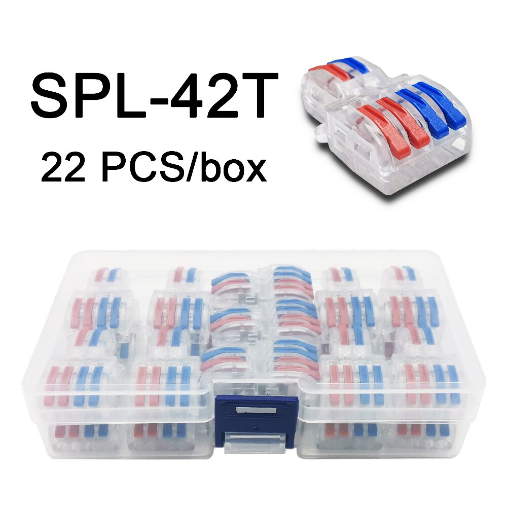 Mini Fast Boxed Wire Connector SPL-2/3/4 SPL-42/62 Compact Conductor Spring Wiring Connector Conductor Push-in Terminal Block: SPL-42T 22PCS