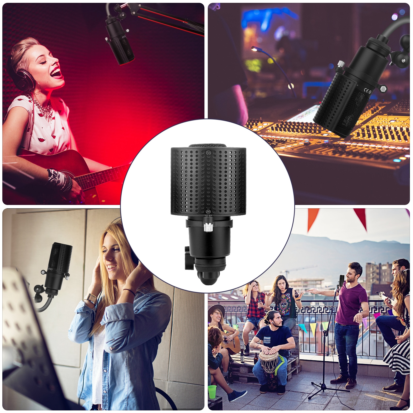 Mikrofon pop filter skjold filter skærm metal mesh tre lag mikrofon forrude cover skum mikrofon tilbehør