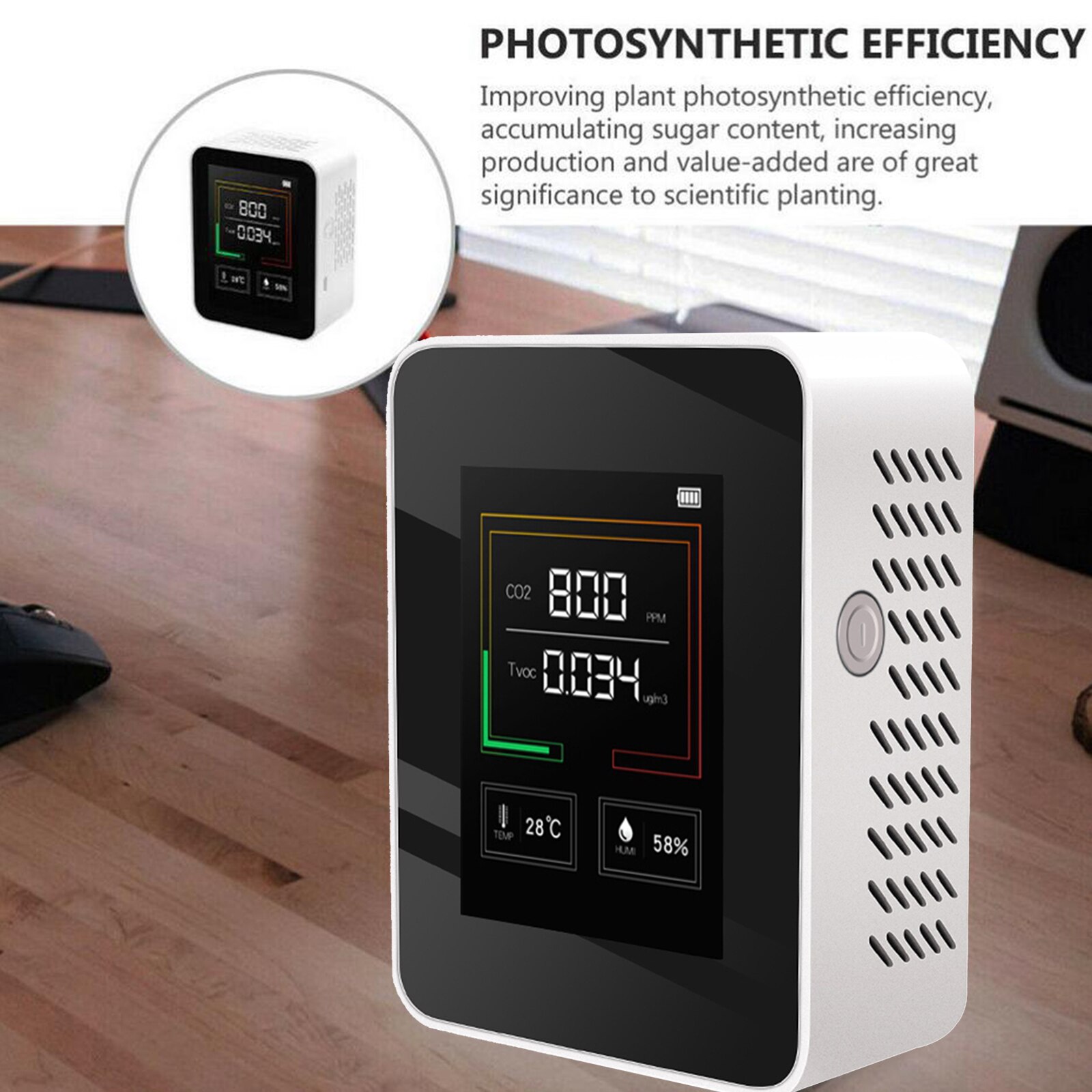 CO2 Meters Temperature Humidity Carbon Dioxide Sensor Detector 400-5000PPM: White