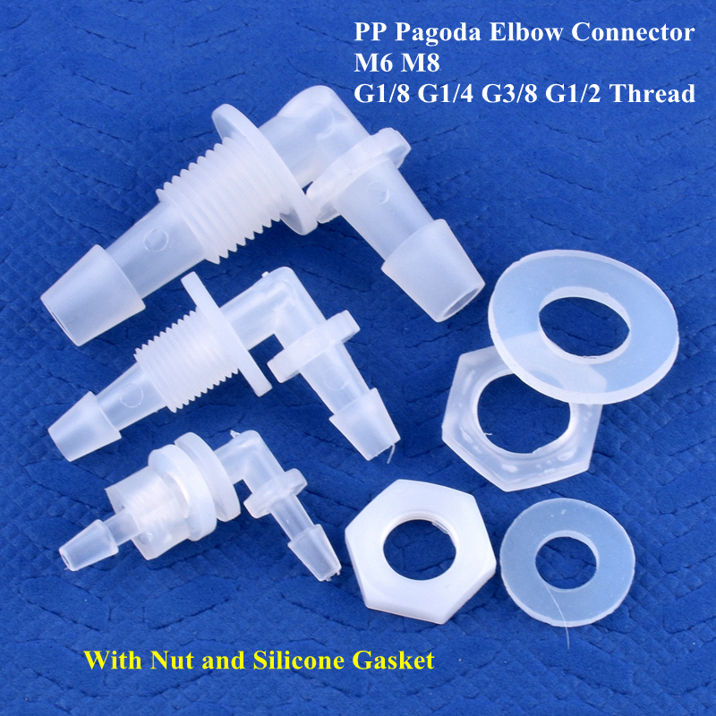 Connecteur coudé perforé pagode + joint en Silicone, adaptateur de réservoir d'aquarium, Joint de tuyau d'eau de jardin M6 ~ G1/2 à 2.4-11.1mm, 5 à 200 pièces