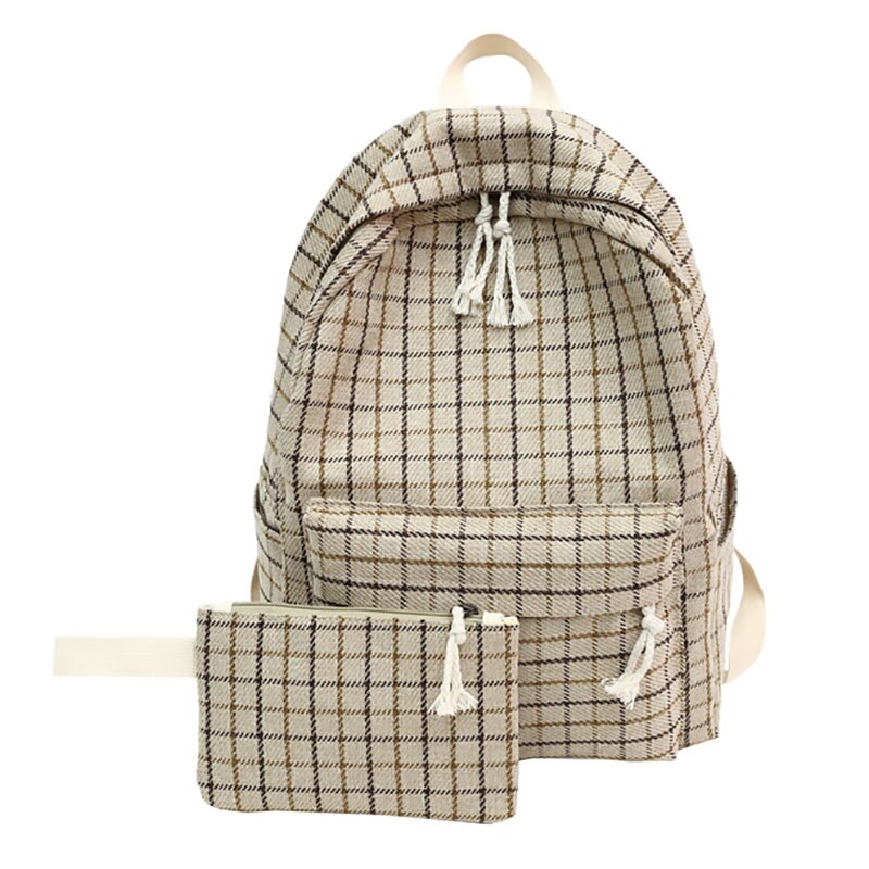 2set Plaid pattern Backpack Canvas Women Shoulder Bag Teenager Girl School Backpack Female Mochilas Bagpack