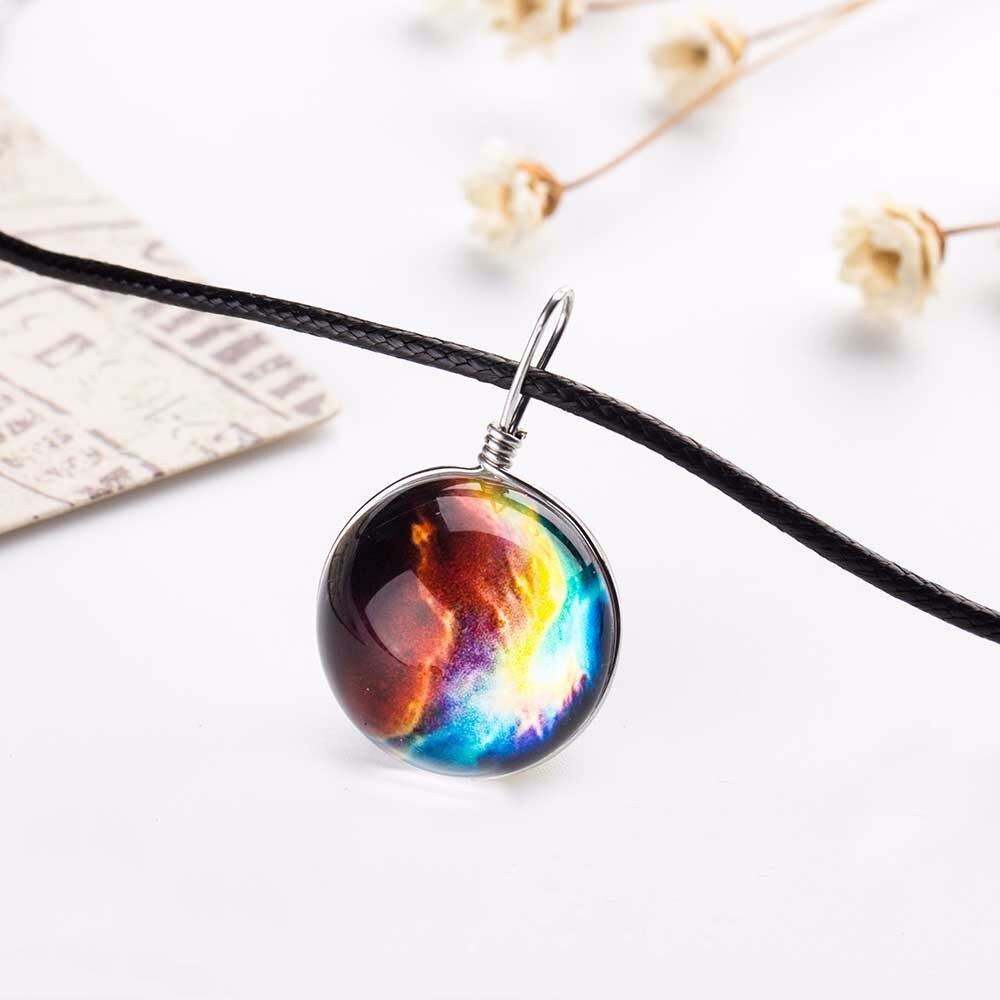 Nebula Ruimte Universe Galaxy Ketting Sterren Glas Bal Hanger Kristal Collares Planet Patroon Lederen Ketting Ketting Voor unisex: A8