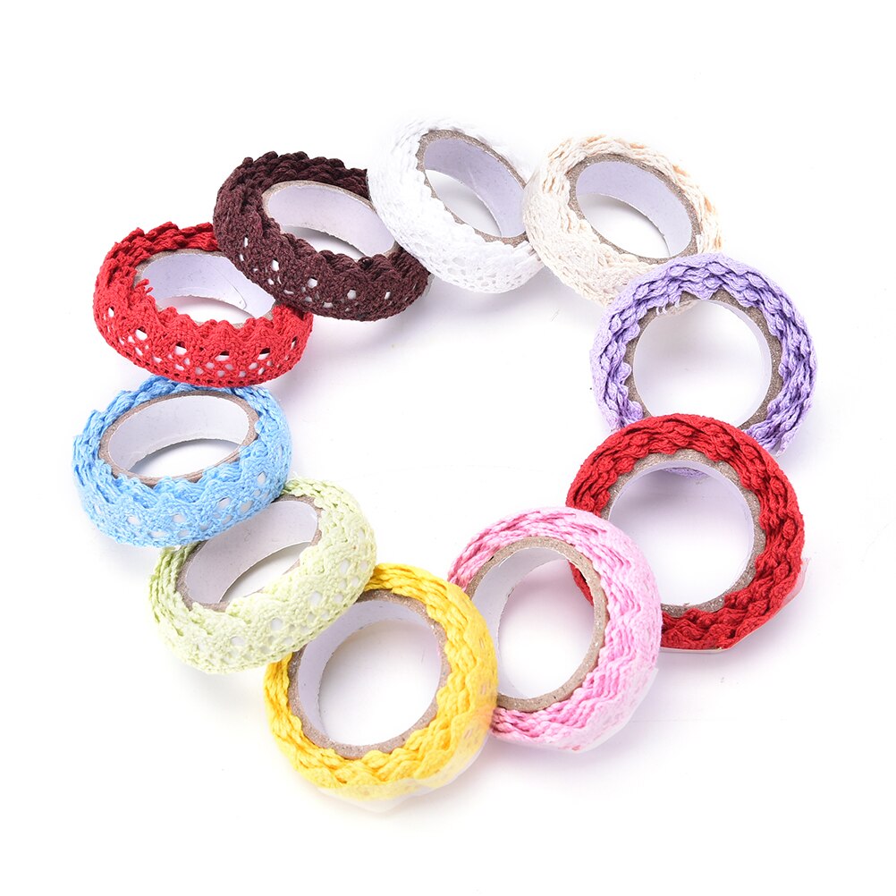 9 Kleuren Katoen Kant Stof Witte Gehaakte Kant Roll Lint Knit Plakband Sticker Craft Decoratie Briefpapier Leveringen 1Pc