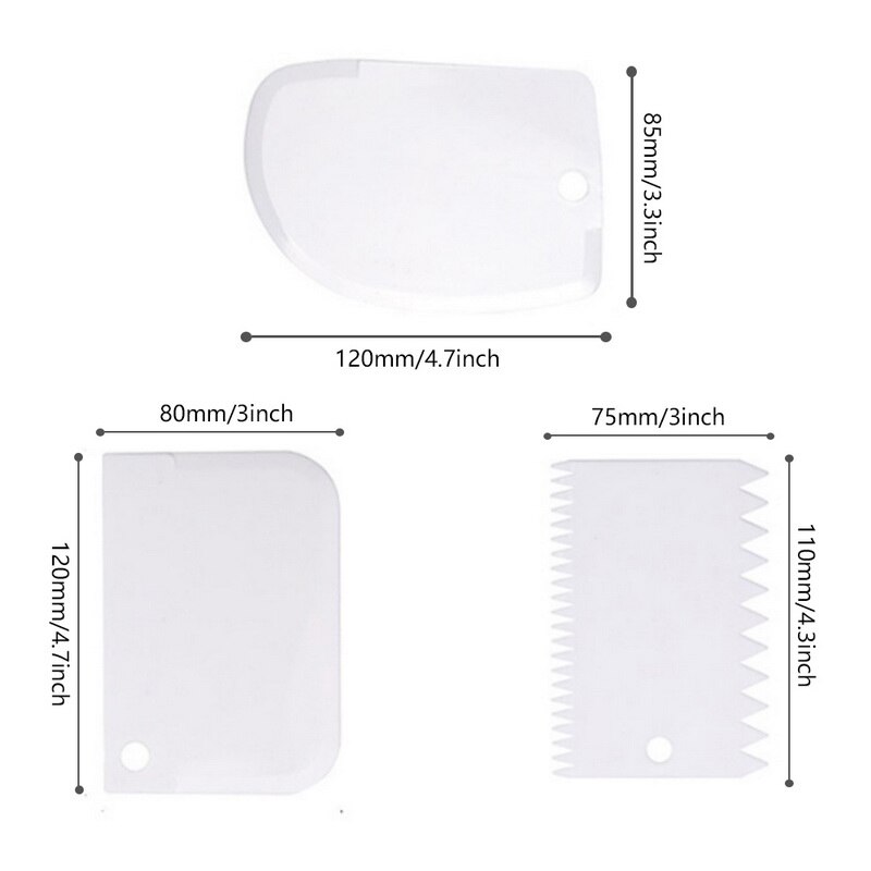 3 stuks/set taart schraper fondant schraper taartdecoratie effen glad gekarteld doorzichtige kommen glad glazuur veelzijdige functie tool