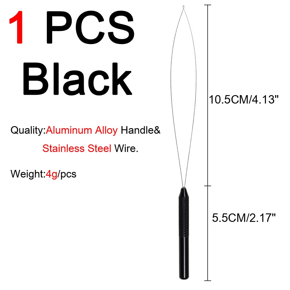 ICERIO 1PCS Fishing Fly Tying Bobbin Threader With Aluminum Alloy Handle or Brass Handle Fly Tying Assistant Tool: black