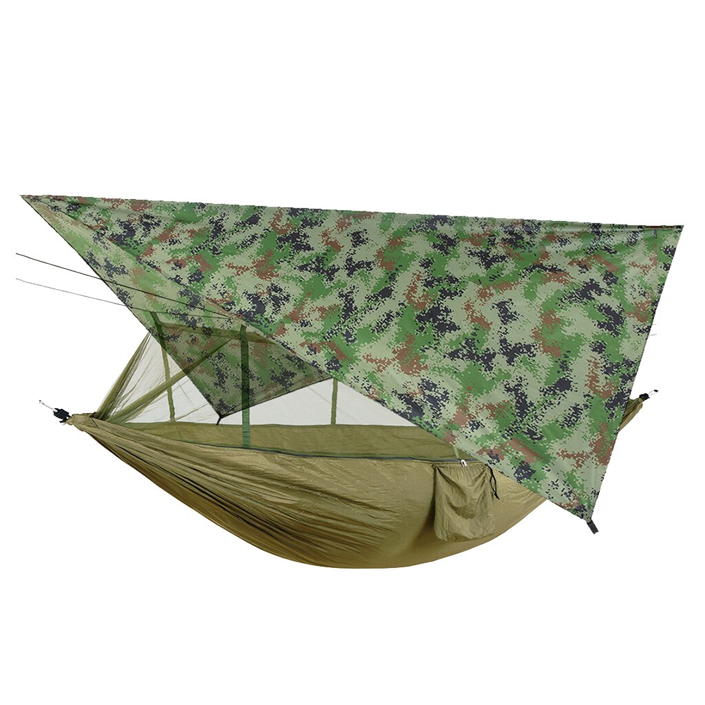 Outdoor Camping Hammock Swing Sleeping Tent Bed with Mosquito Bug Net and Waterproof Fly Tarp for Hiking Yard Backpacking: Green 3