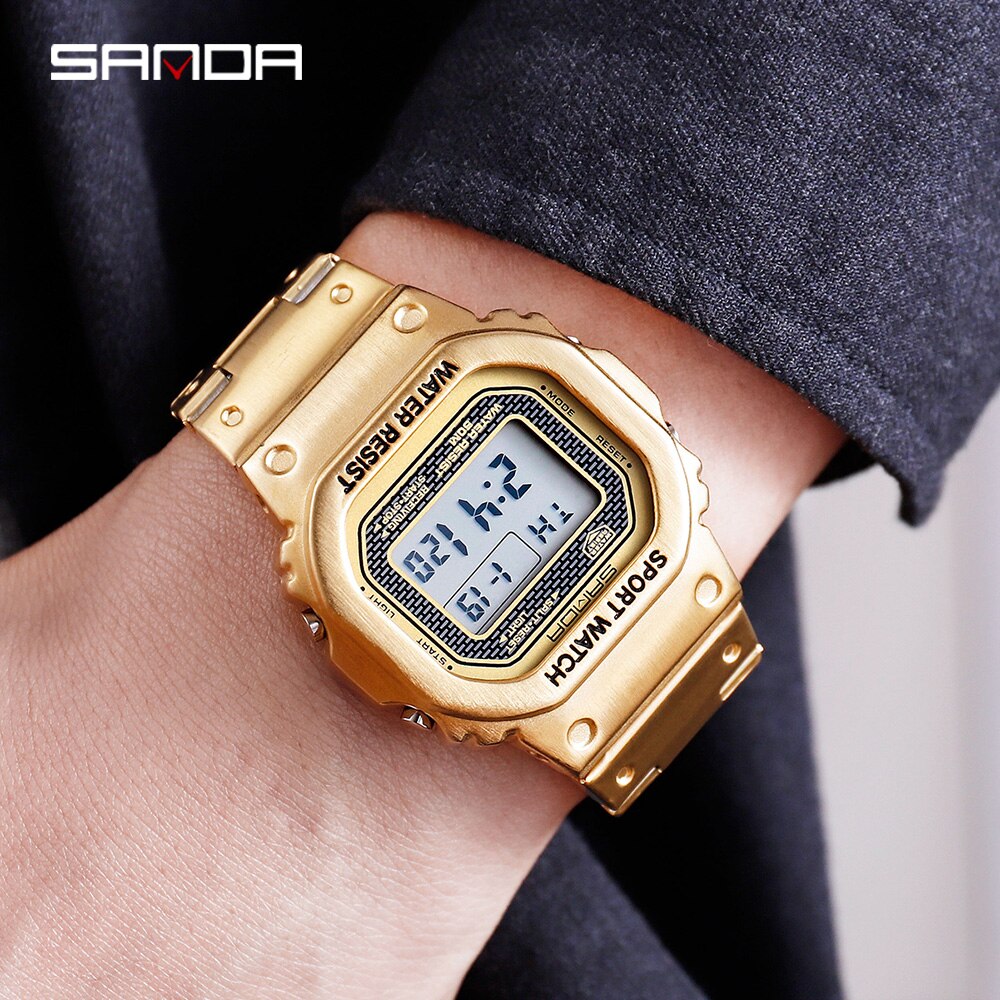 Sanda Mannen Horloge Mode G Stijl Sport Horloge Mannen Rvs Business Waterdichte Digitale Horloge Relogio Masculino