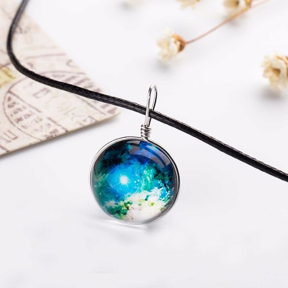 Nebula Ruimte Universe Galaxy Ketting Sterren Glas Bal Hanger Kristal Collares Planet Patroon Lederen Ketting Ketting Voor unisex: A 4