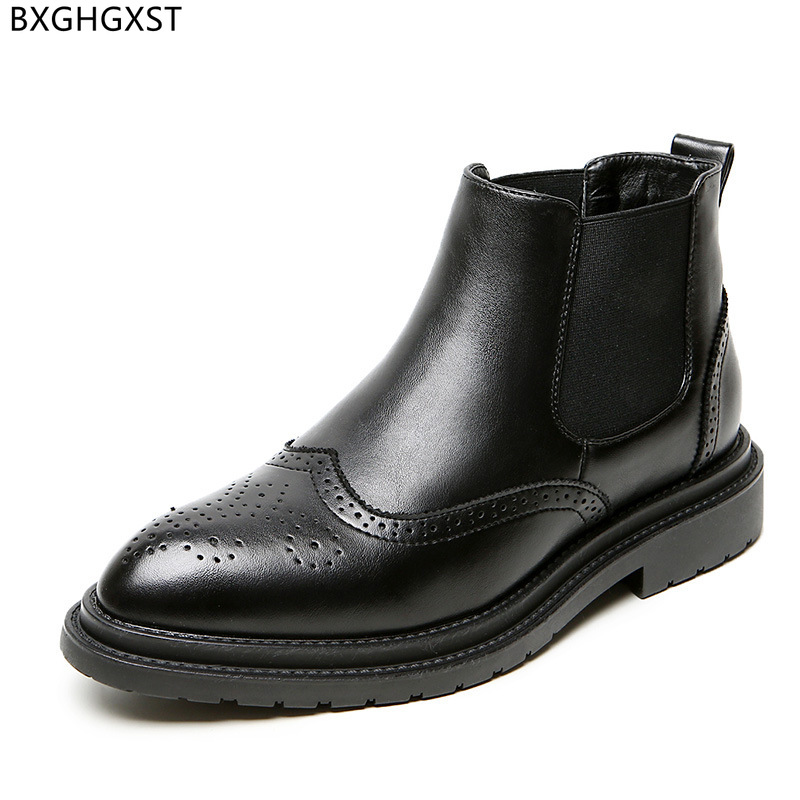 Bottes Chelsea noires en cuir pour hommes, grosses chaussures à plateforme pour moto, 2022