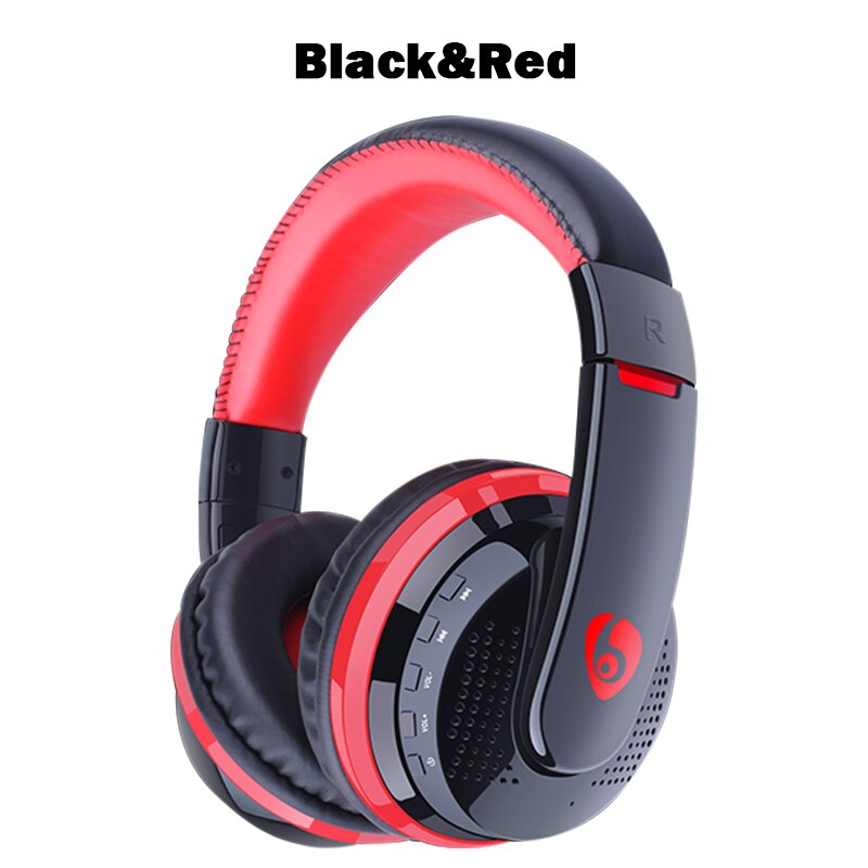 MX666 Wireless Bluetooth Stereo Gaming Headphones OVleng Built-in Microphone Support FM Card 3.5mm Cable Headset for PC: Black Red
