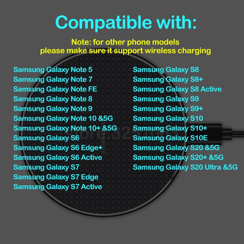 10W Fast Qi Wireless Charging for Samsung Galaxy S6 S7 S8 S9 S10 S20 Plus S20 Ultra S10e Note 8 9 10 +5G Phone Wireless Charger