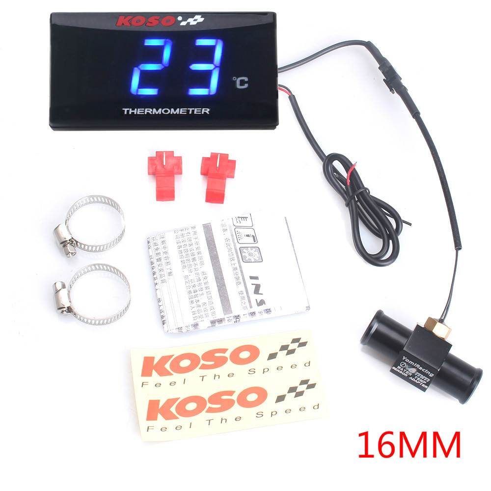 Universal Motorcycle Thermometer Instruments Water Temp Temperature Digital Display Meter Gauge Sensor Adapter For KOSO: Dark Grey