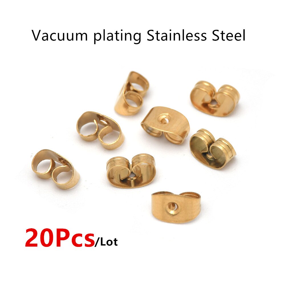 20Pcs/Lot 316 Stainless Steel 3mm Round Ball Stud Earrings Post With Loop For DIY Jewelry Making Finding: Earring back 6mm / Gold Earring Back