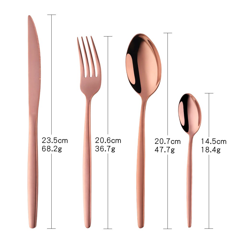 4 stk rustfrit stål guld servise sæt farverigt bestik sæt middag kniv gaffel ske regnbue bærbare bordservice redskaber hjem: Rose guld