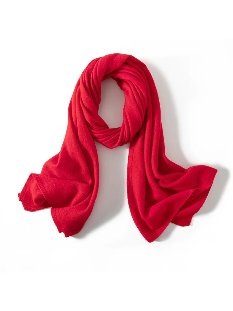 Bufanda de Cachemira de lana para mujer, Pashmina sólida básica, bufandas grandes simples, chal de Cachemira, envolturas exteriores ligeras, Hijab Delgado, Otoño e Invierno: Rojo