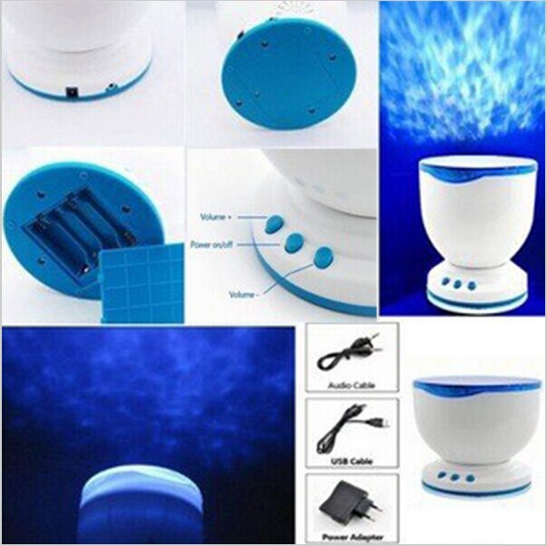 Led Nachtlampje Projector Aurora Master Blauw Zee Golven Oceaan Projectielamp met Speaker voor Slaapkamer Decoratie