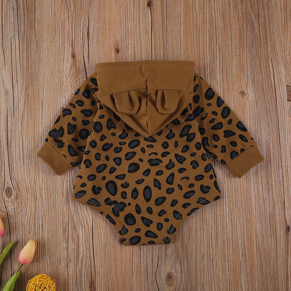 Peuter Baby Meisjes Jongens Oren Hoodie Jumpsuits Pak, Baby Lange Mouw Bodysuit, luipaard Afdrukken Hoodie Lente Herfst