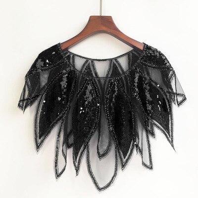 JaneVini – Veste boléro De Mariage bleu Royal, paillettes dorées, en Tulle, châle De fête, Cape De mariée: Black