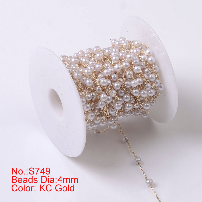 1Meter Beaded Chain Imitation Pearl Chain Copper Necklace Chain Handmade Accessories for Jewelry Making Components Crafts DIY: Yellow