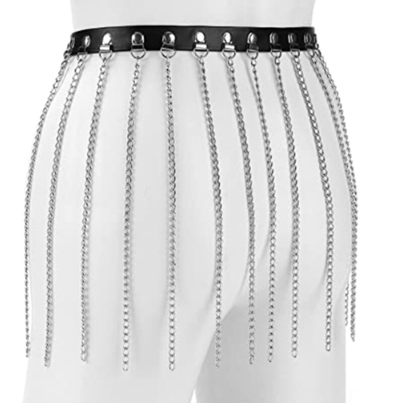 Streetwear punk PU cinture in pelle nappa donna trasparente nero moda catena in metallo gotico cinture a vita alta da donna