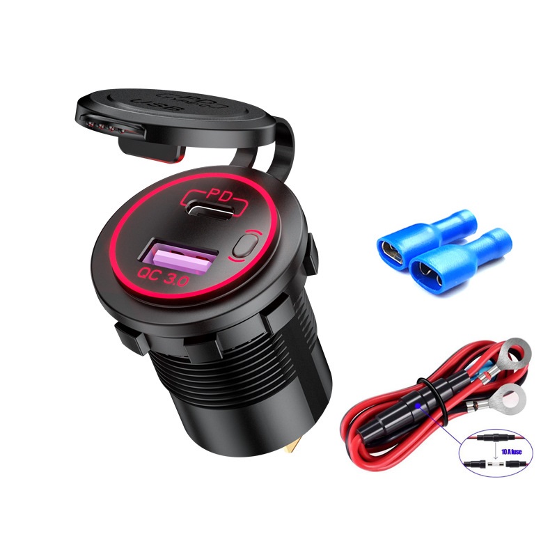 60w pd type c /qc 3.0 usb-laturi painikekytkimellä led volttimittarin pistorasia pikalataus 12v 24v auton kuorma-auton moottoripyörän rv:lle: Punainen viiva-standardi