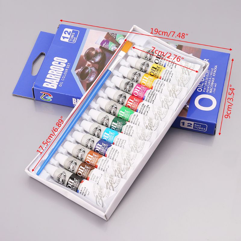 12 farver akrylmaling tegning pigment oliemaleri 6ml rør med børste sæt kunstner forsyninger  g6dd