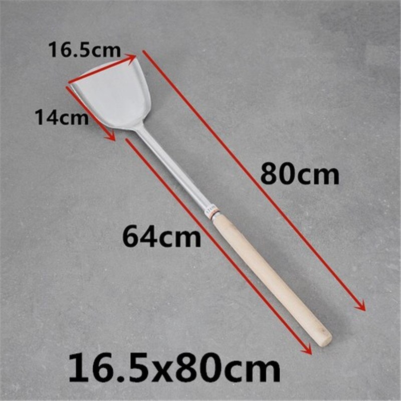 Extra long stainless steel wooden handle spatula Soup spoon cooking canteen kitchen China wok chef soup factory spatula Turner: 16.5x80cm