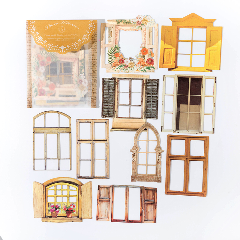 10 hojas de pegatinas huecas Vintage para puerta y ventana, decoración artesanal para diario, planta, flor, INS, álbum de recortes, papelería Kawaii: Rojo