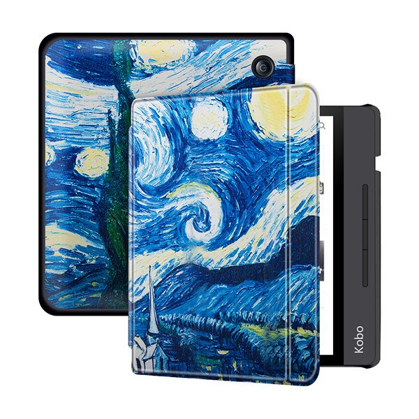 Case for All Kobo Libra H2O 7 Inch e-Books Premium PU Leather hard Shell Cover with Auto Sleep/Wake: starry sky