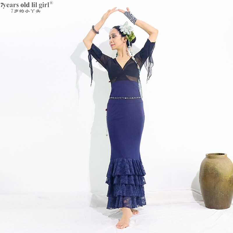 Robe de danse espagnole, tenue de pratique de Flamenco, multicouches, ENN01