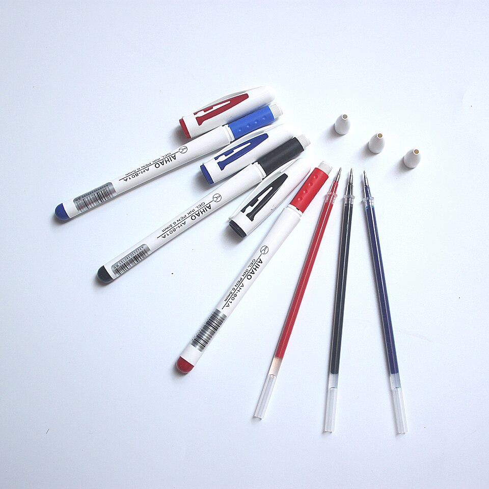 6 stk/parti overlegen gel pen sort blå & rød blæk 0.5mm meget gode skrive gel blæk penne kontor & skole pen forsyninger