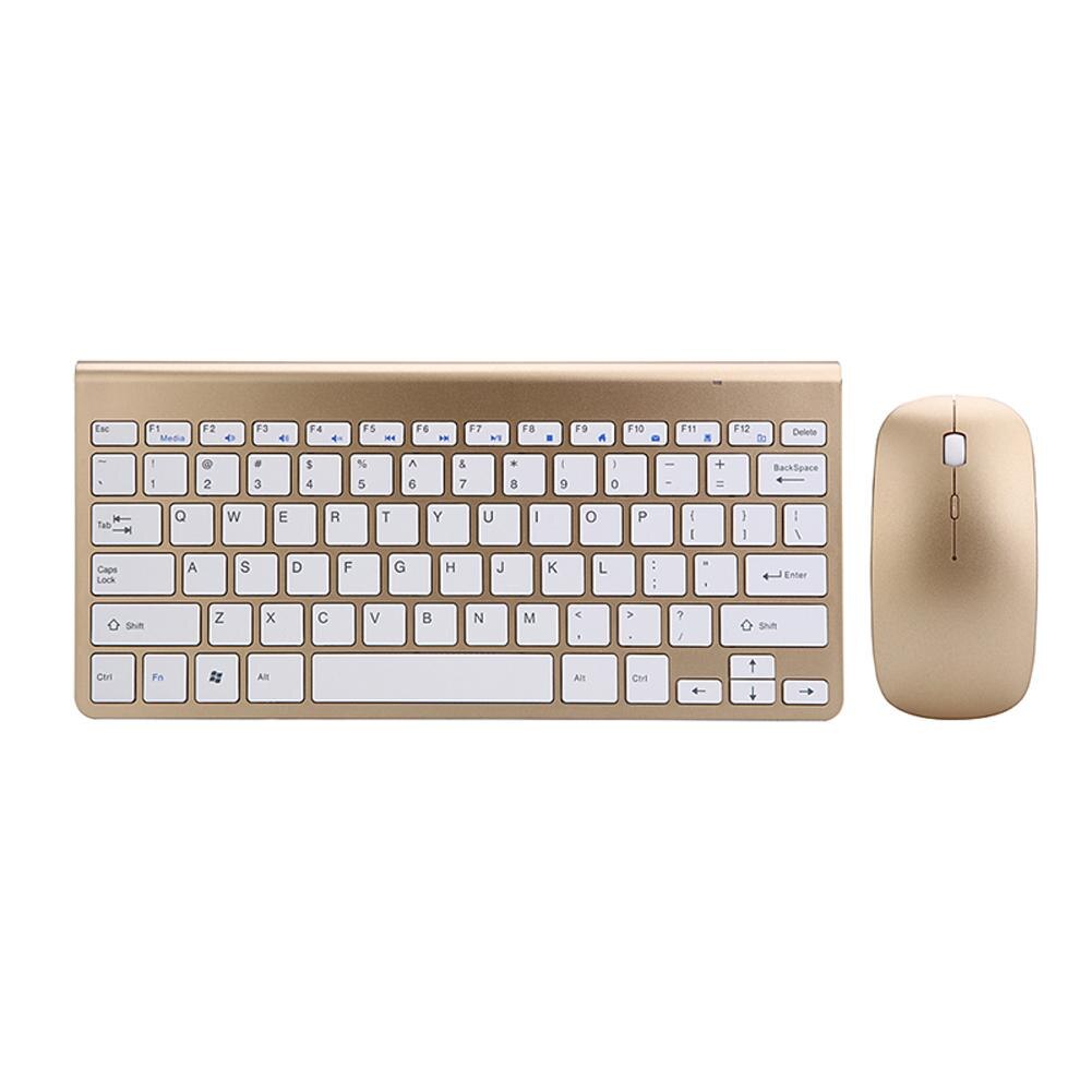 2.4GHz Multimedia Buttons Ergonomic Combo Mini Home Keyboard Mouse Set Wireless Ultra Thin Gaming Optical Non Slip Sensitive: Gold