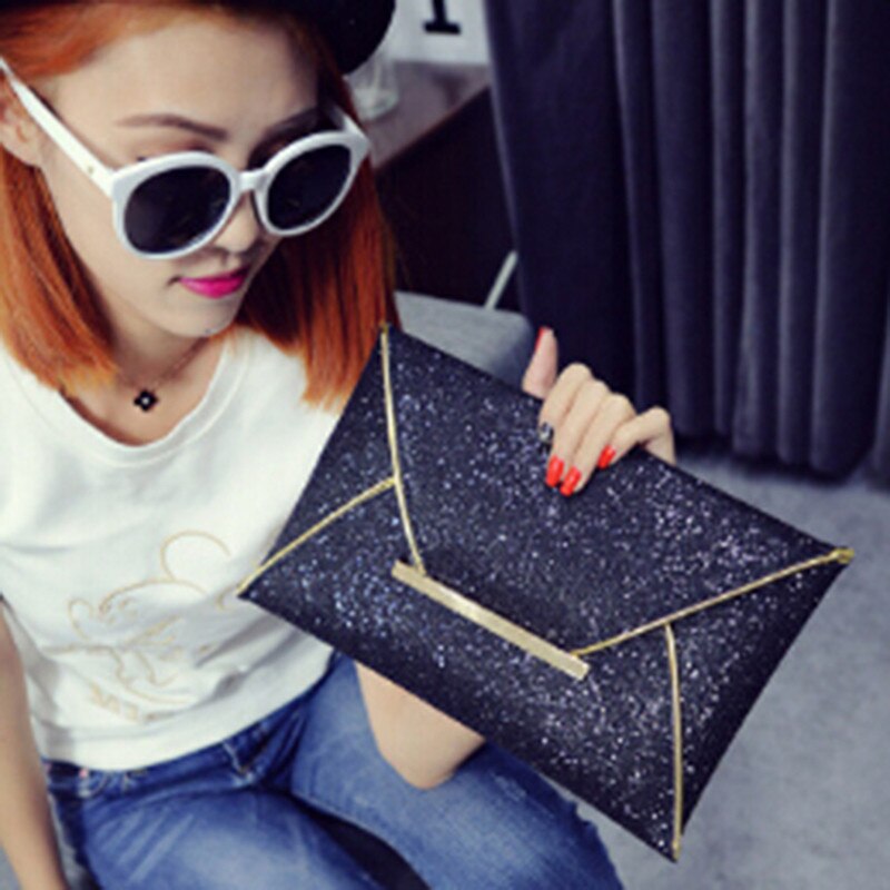Fahion design feminino glitter lantejoulas bolsa feminina noite festa envelope saco de embreagem estilo socialite carteira bolsas ouro