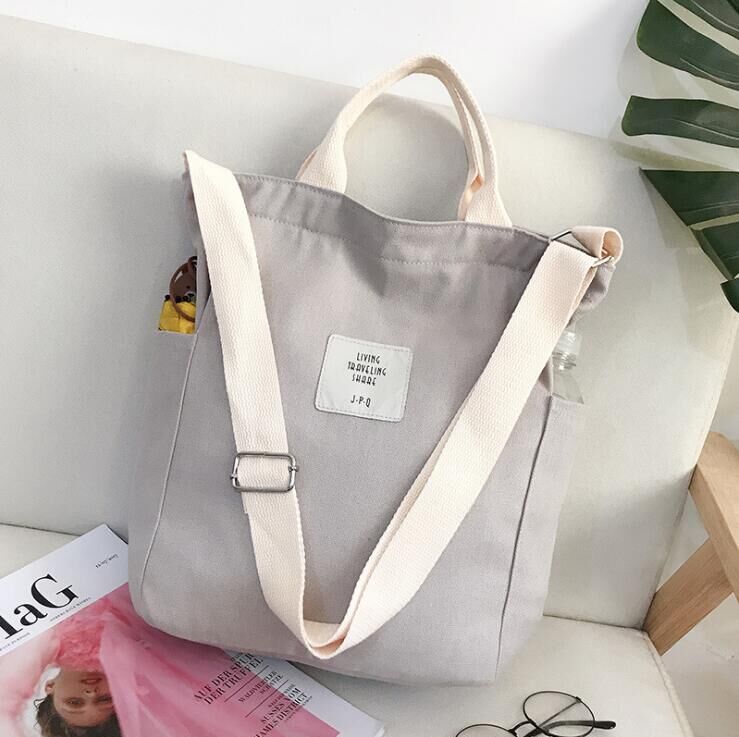 Canvas Womens Tote Bags Crossbody Messenger Bag Shoulder Work Travel Book Handbag Unisex Bucket: Light Grey