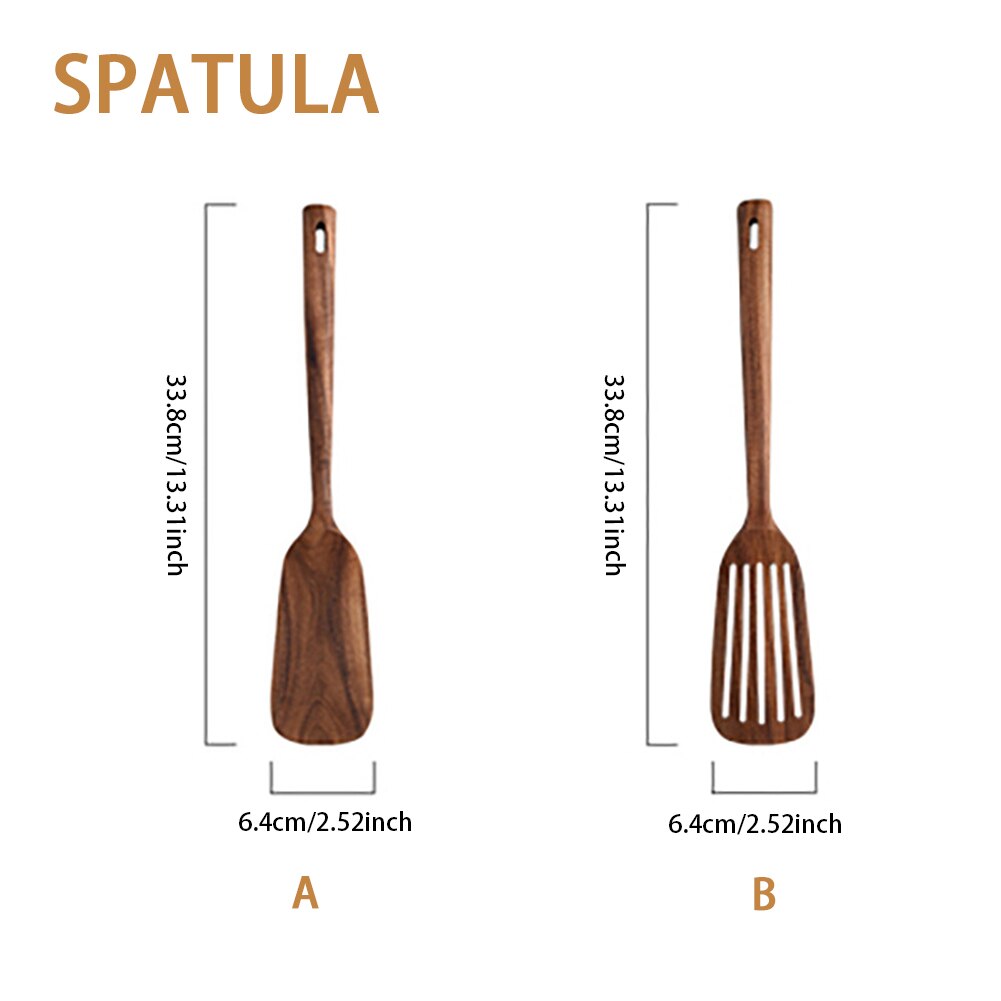 Long Handle Non Stick Pan Cooking Utensil Heat Resistant Hanging Shovel Wooden Spatula Restaurant Kitchen Natural Teak Pasta