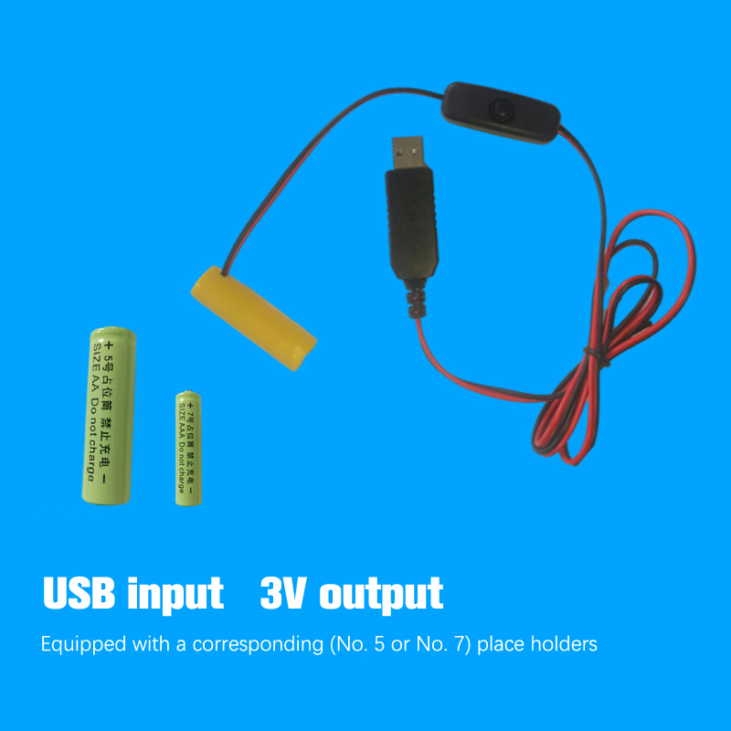 Aaa Attrappe-Batterie Adapter USB-Netzteil Schalter Kabel ersetzen aaa Batterien für Fernbedienungen Kamera Spielzeug LED-Streifen