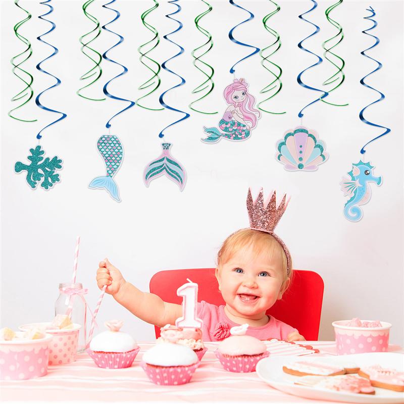 2 pakker hav-tema fest hængende havfrue spiral ornament sommer tema spiral hængende dekoration festartikler til butik