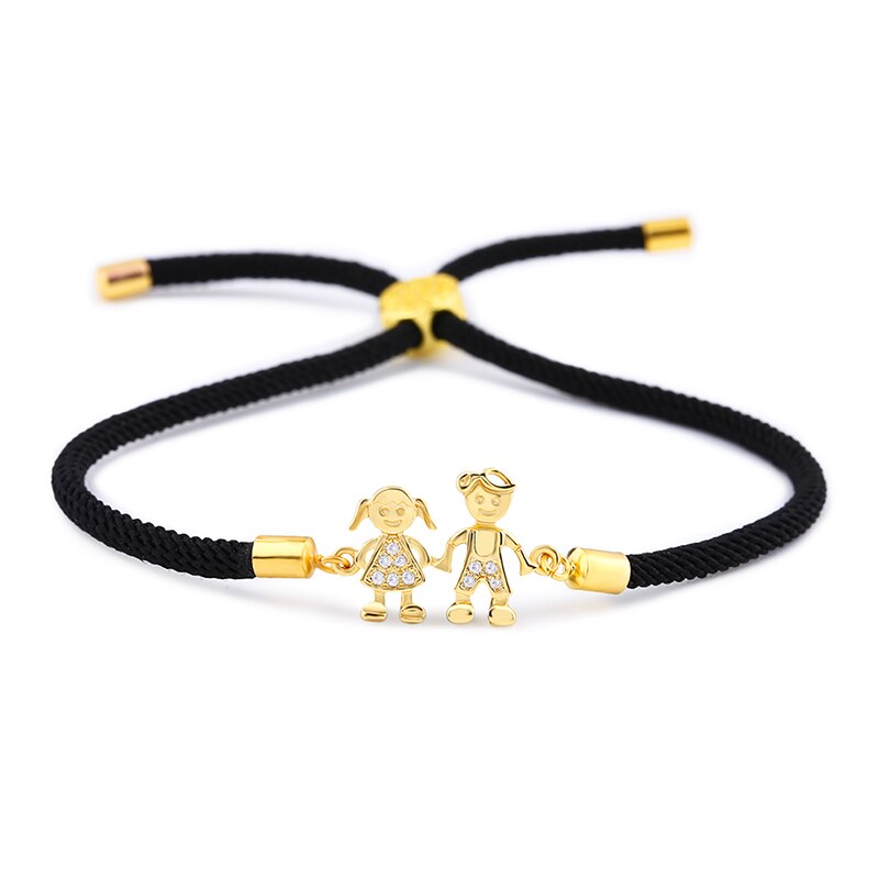 Flola Jongen & Meisje Vriendschap Armband Verstelbare Black String Rope Armband Cz Zirkoon Charm Paar Armband Sieraden Brtb05: Gold(Black rope)