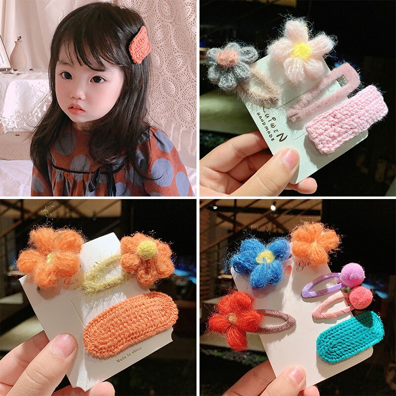 6 Stks/set Leuke Knit Bloem Baby Haar Clips Prinses Meisjes Bb Clip Pompom Kids Haarspelden Haarspeldjes Baby Haar Accessoires