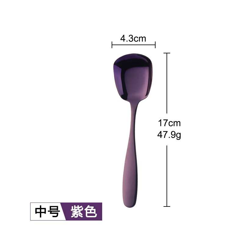 Buyer Star Stainless Steel Square Spoon S M L Rice Spoon Set Dinner Sponn Tableware For Kids &amp; Adult Kitchen Accessory: Spoon Purple Medium