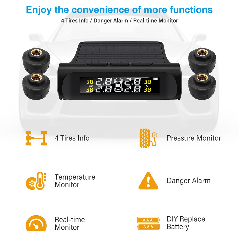 Smart Car TPMS Tyre Pressure Monitoring System Digital LCD Display Auto Security Alarm Systems Tire Pressure Temperature Warning