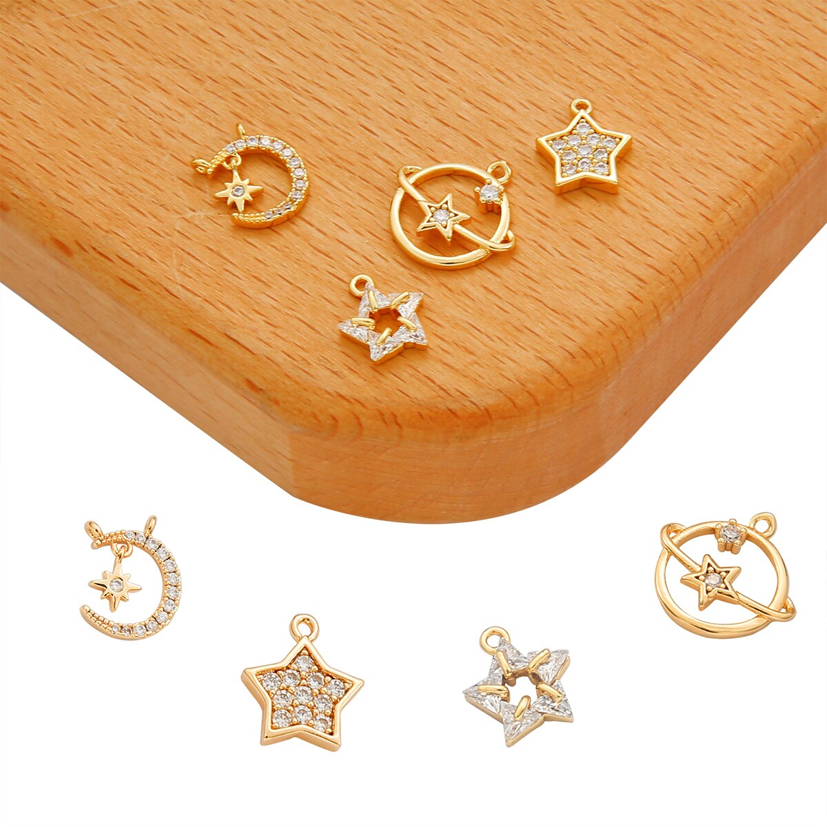 Five-pointed Star Earrings, Gold Diamond Moon Earrings Star Small Exquisite Diamond Earrings Jewelry Making Accessories