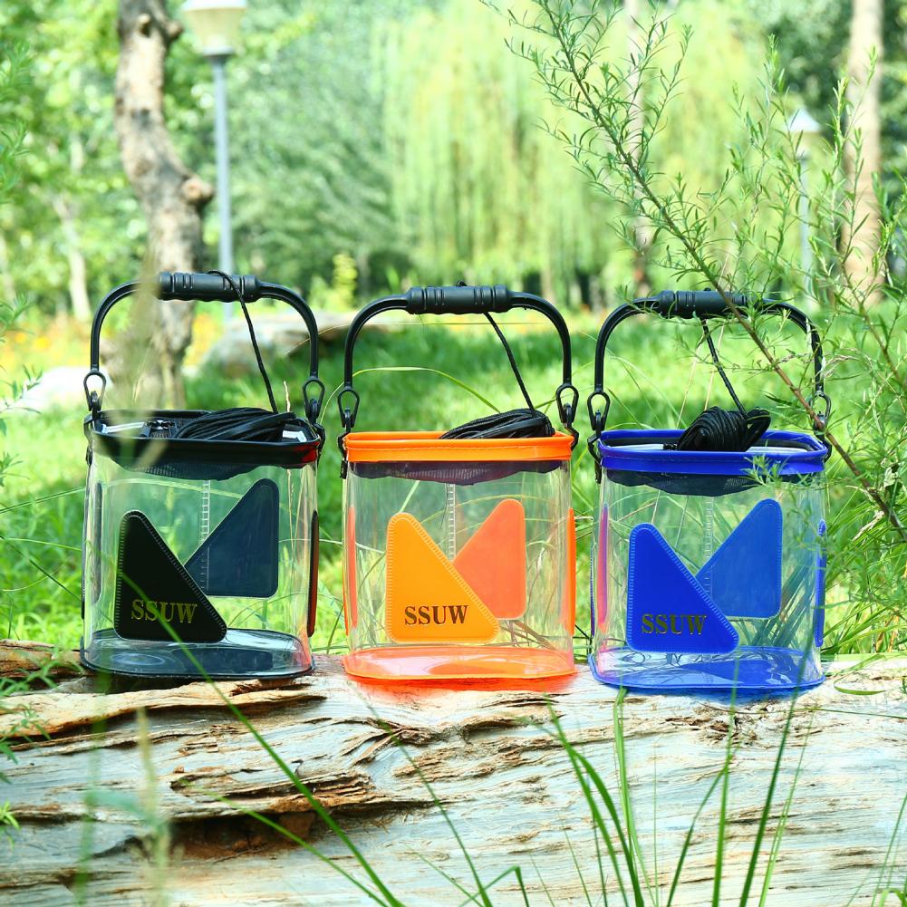 Cubo de pesca transparente, barril de pesca práctico, Mini barril de pesca EVA, plegable de plástico para exteriores