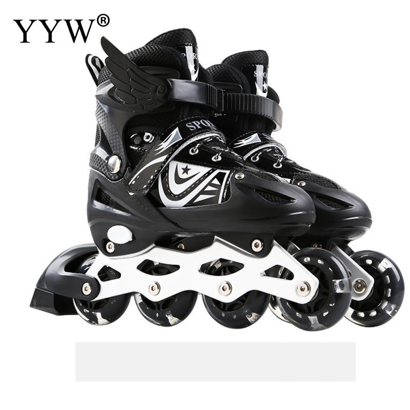 Patines ajustables para niños y niñas, zapatos de 4 ruedas, zapatillas de velocidad, patinaje en línea, Patines al aire libre: black flash / s 26-32