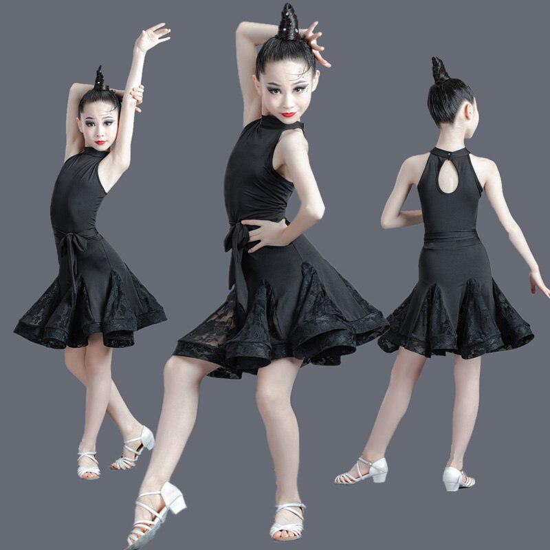 Girl Latin Dance Dress Children Lace Tassels Dress Kids Dresses For Girls Latin Training Tango Performance Clothes Cha Cha