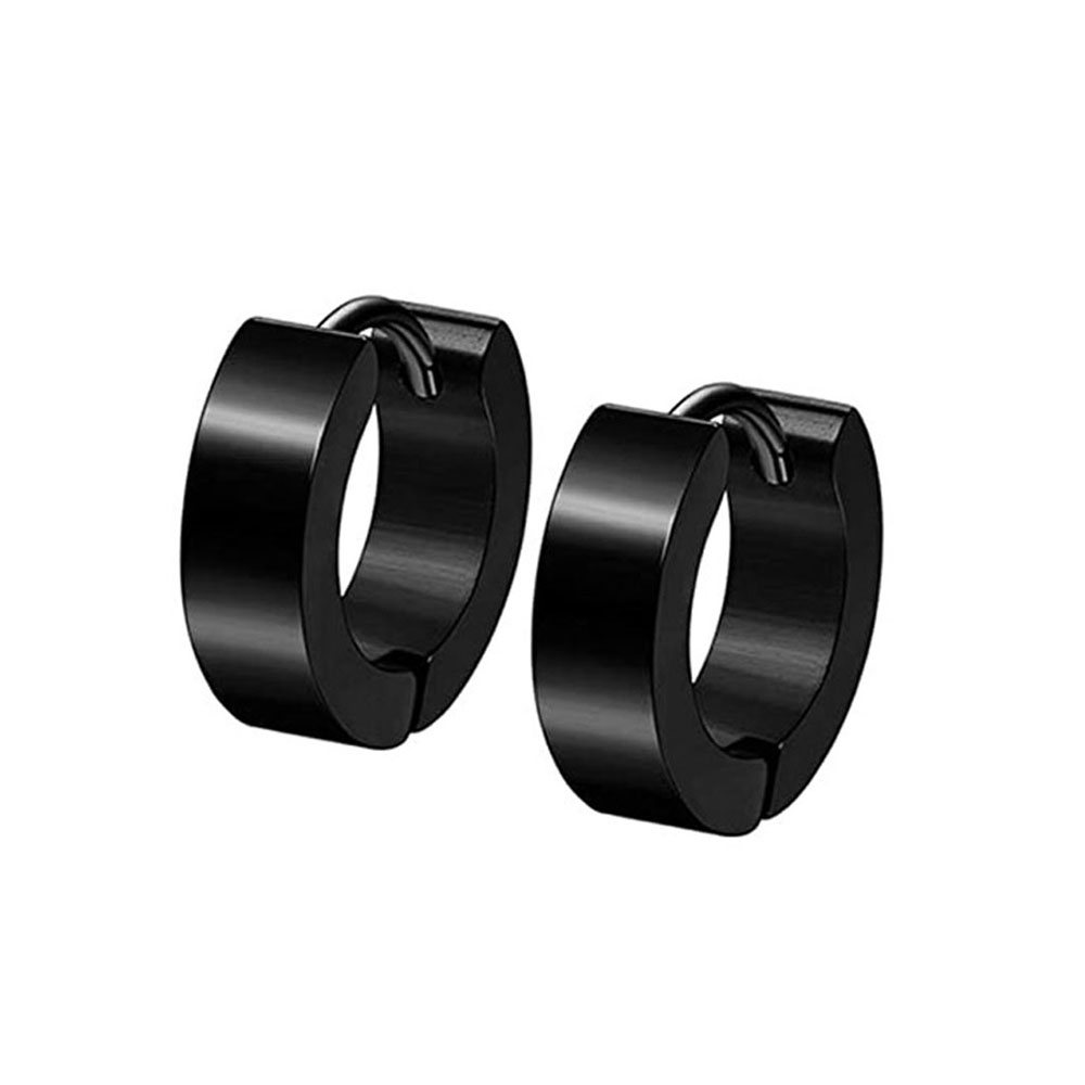 4 Pairs Mens Earrings Black Huggie Hoop- Stainless Steel Circle Piercing Earrings for Mens Women