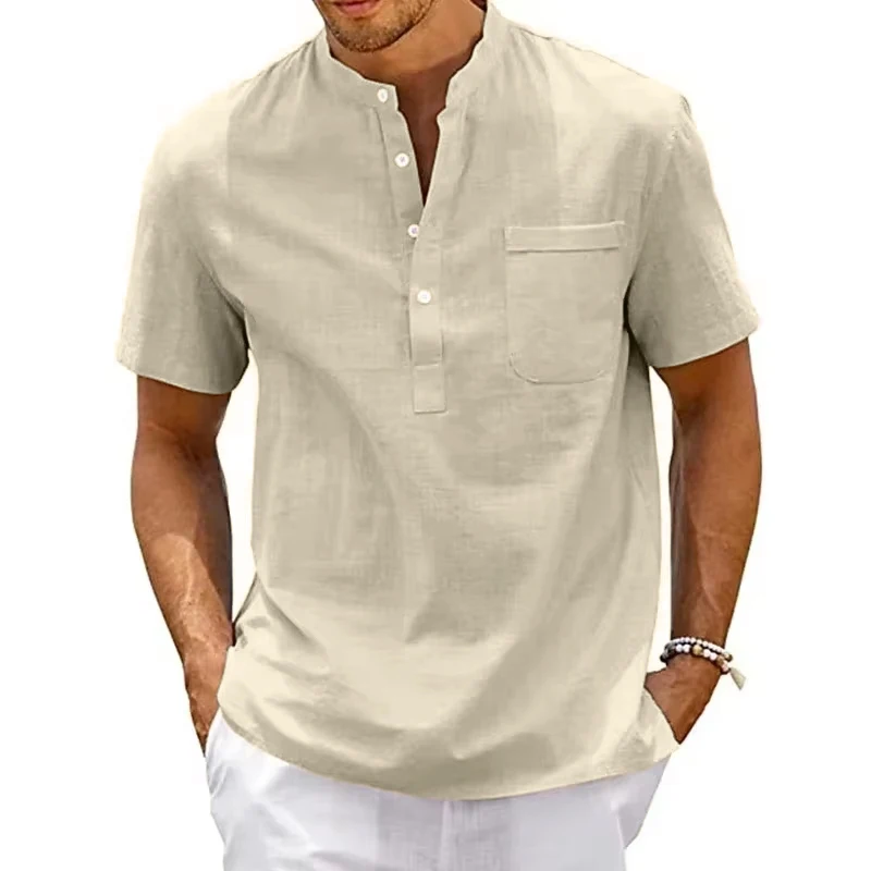 Zomer katoenen poloshirts voor heren met korte mouwen, effen kleur, losse trui, dunne, zachte, ademende T-shirt met knopen