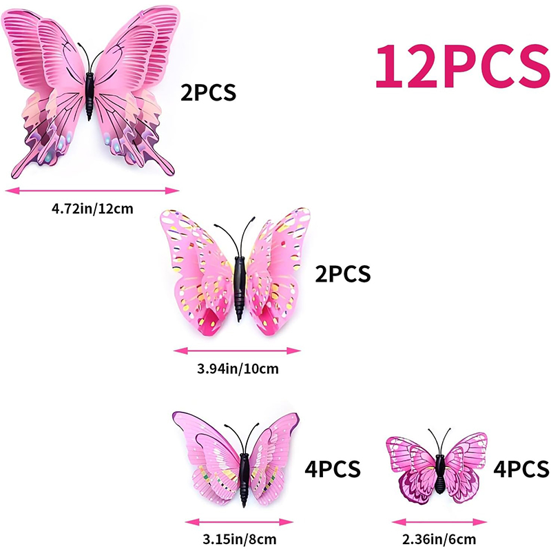 Adesivi Farfalle 3D 24 Farfalle Adesive 3D Per Parete E Frigorifero - Decorazione Casa In PVC, Viola, Multidimensionale Adesivi Frigorifero Farfalle - Foto 5