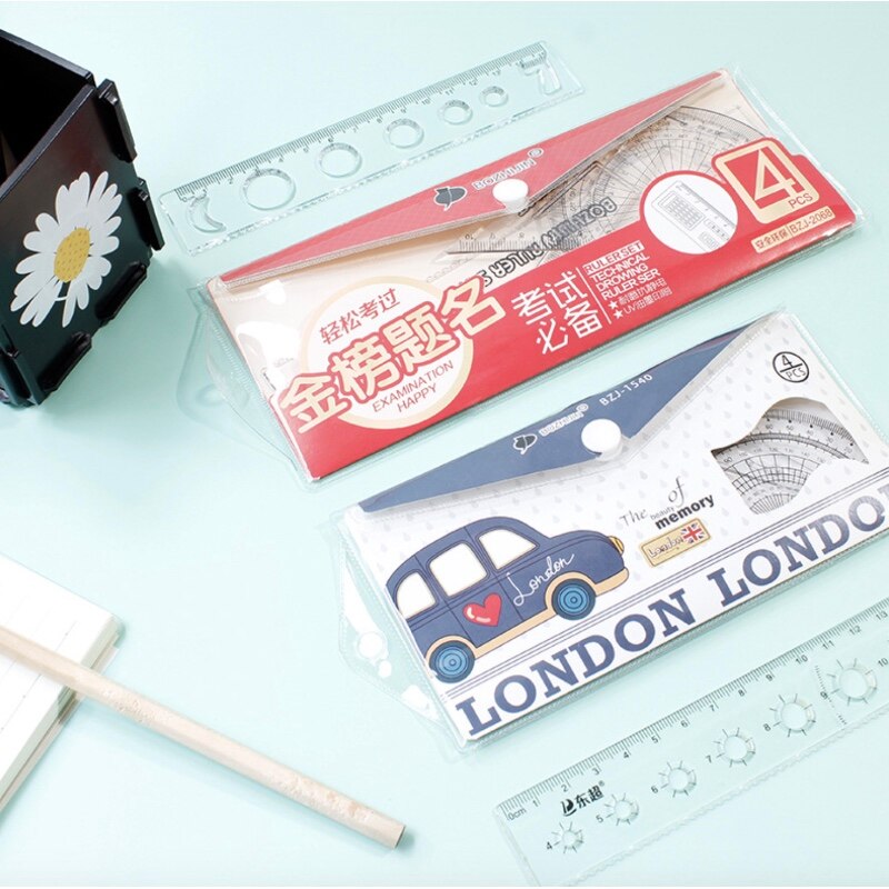 4pcs/set Cartoon Cute Ruler Set Protractor Student... – Grandado